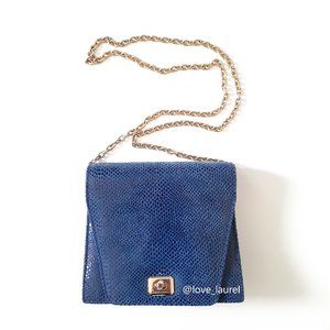 Ohh! Ashley Blue Leather Snake Print Purse w/Gold Chain